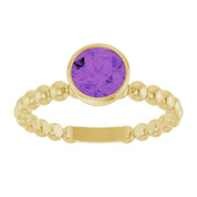 14K Yellow Natural Amethyst Family Beaded Stackable Ring