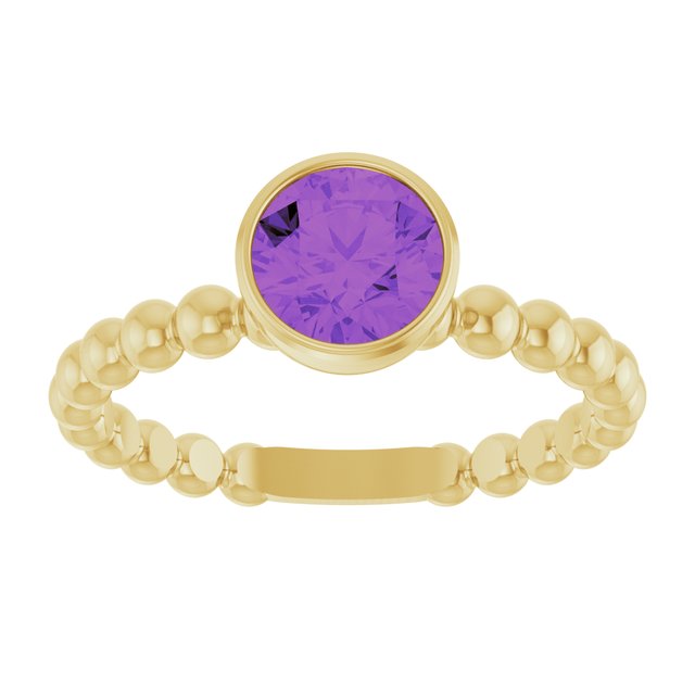 14K Yellow Natural Amethyst Family Beaded Stackable Ring