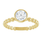 14K Yellow Natural White Sapphire Family Beaded Stackable Ring