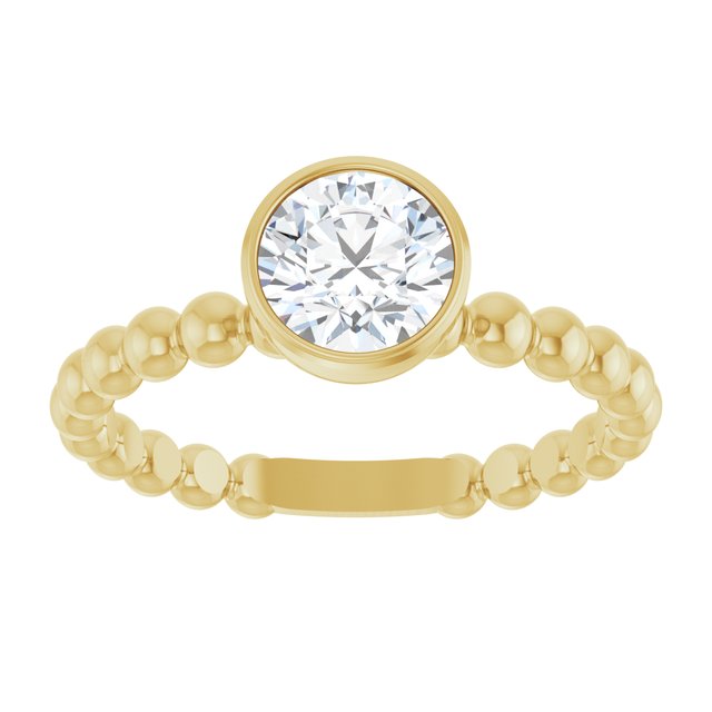 14K Yellow Natural White Sapphire Family Beaded Stackable Ring