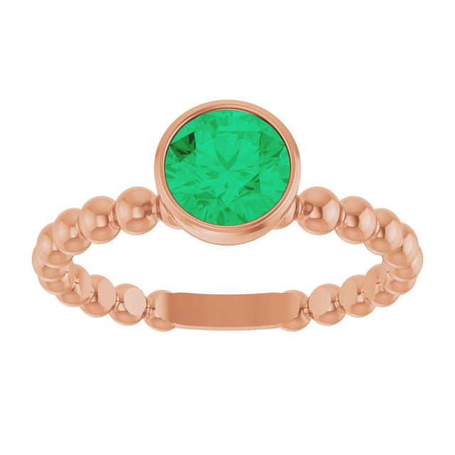 14K Rose Lab-Grown Emerald Family Beaded Stackable Ring