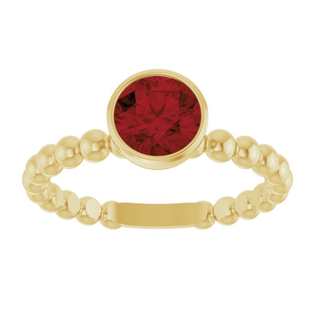 14K Yellow Natural Mozambique Garnet Family Beaded Stackable Ring