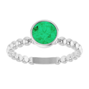 Sterling Silver Lab-Grown Emerald Family Beaded Stackable Ring