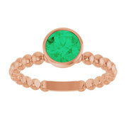 14K Rose Natural Emerald Family Beaded Stackable Ring
