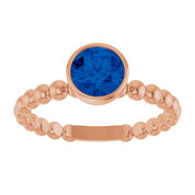 14K Rose Lab-Grown Blue Sapphire Family Beaded Stackable Ring