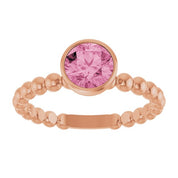 14K Rose Natural Pink Tourmaline Family Beaded Stackable Ring