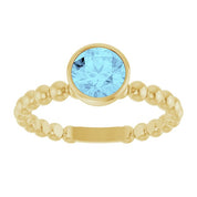 14K Yellow Natural Aquamarine Family Beaded Stackable Ring