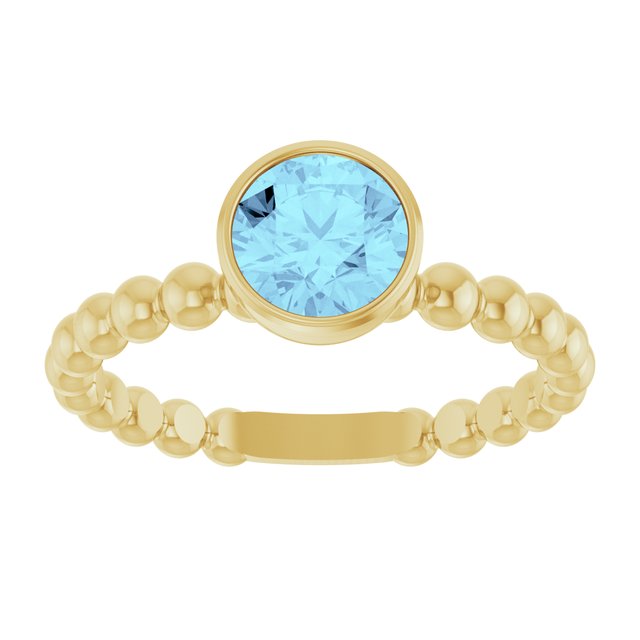 14K Yellow Natural Aquamarine Family Beaded Stackable Ring