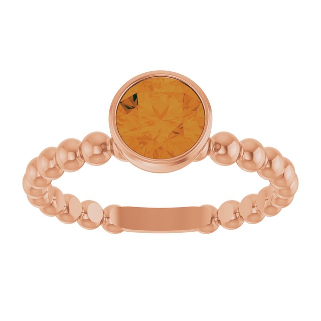 14K Rose Natural Citrine Family Beaded Stackable Ring