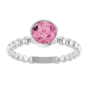 Sterling Silver Natural Pink Tourmaline Family Beaded Stackable Ring