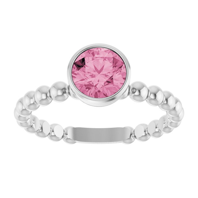 Sterling Silver Natural Pink Tourmaline Family Beaded Stackable Ring