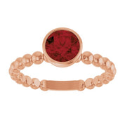 14K Rose Natural Mozambique Garnet Family Beaded Stackable Ring