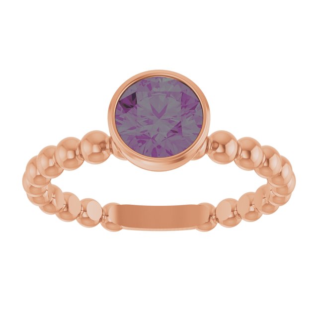 14K Rose Lab-Grown Alexandrite Family Beaded Stackable Ring