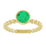 14K Yellow Natural Emerald Family Beaded Stackable Ring