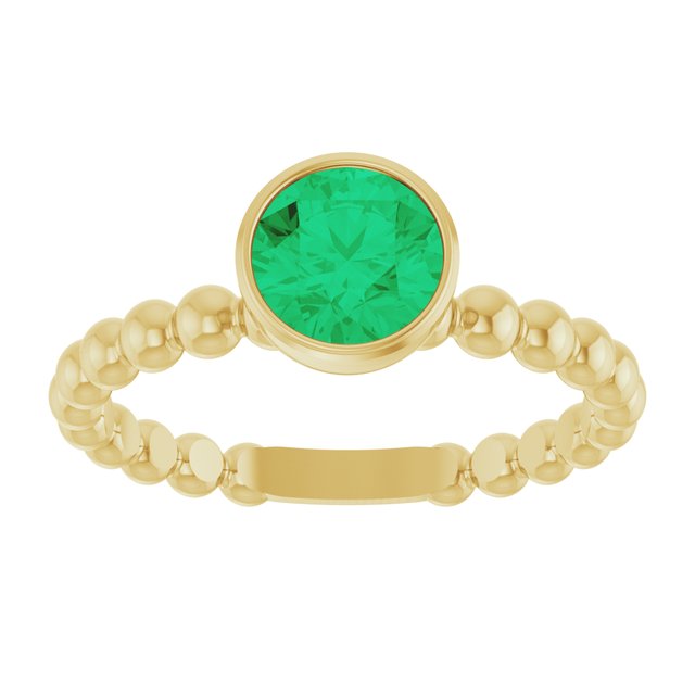 14K Yellow Natural Emerald Family Beaded Stackable Ring