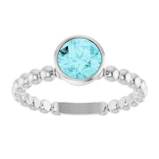 14K White Natural Blue Zircon Family Beaded Stackable Ring