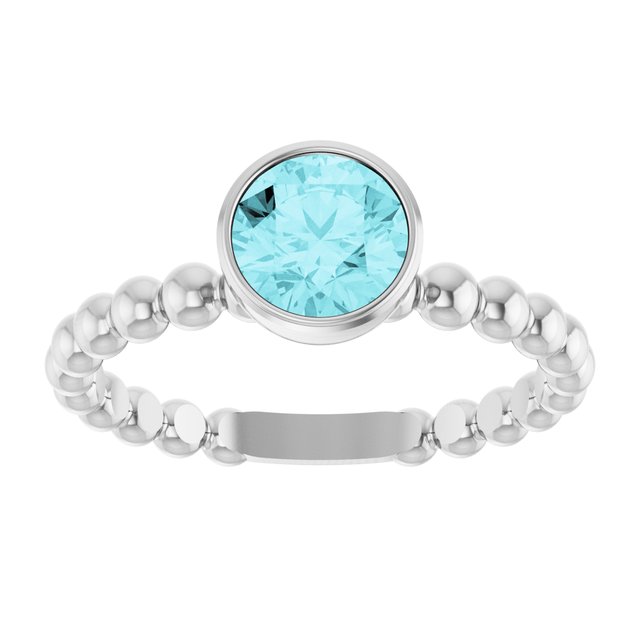 14K White Natural Blue Zircon Family Beaded Stackable Ring