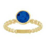 14K Yellow Natural Blue Sapphire Family Beaded Stackable Ring