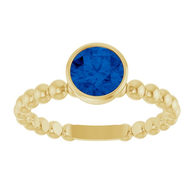 14K Yellow Natural Blue Sapphire Family Beaded Stackable Ring