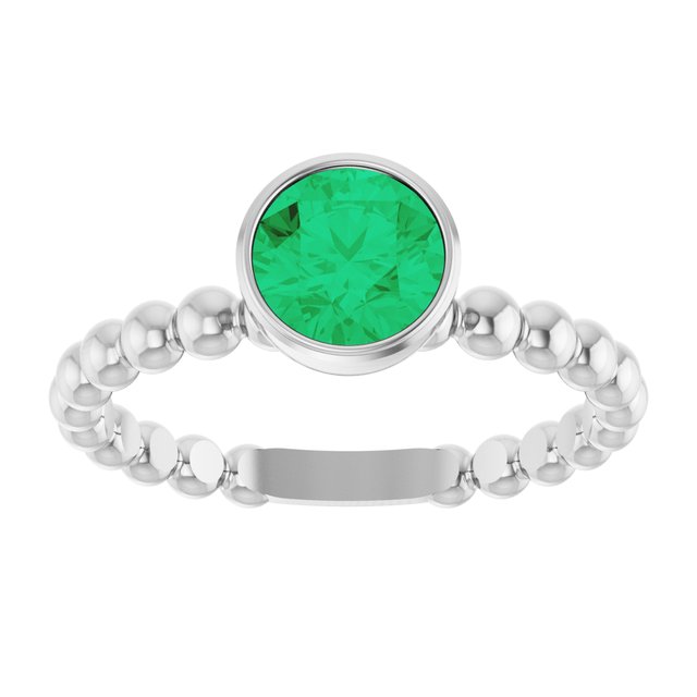 14K White Lab-Grown Emerald Family Beaded Stackable Ring