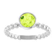 14K White Natural Peridot Family Beaded Stackable Ring