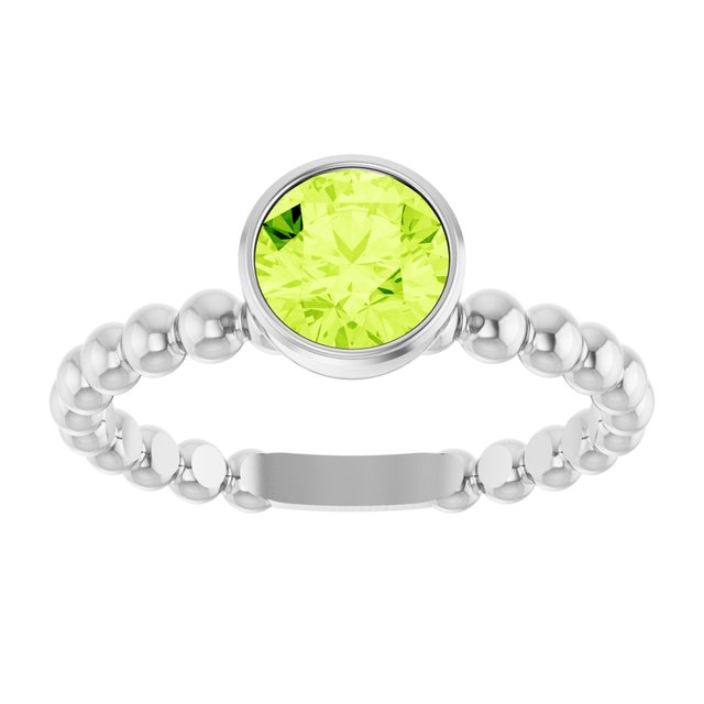 14K White Natural Peridot Family Beaded Stackable Ring