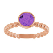 14K Rose Natural Amethyst Family Beaded Stackable Ring