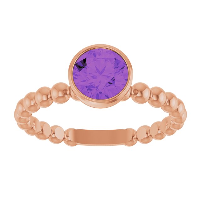 14K Rose Natural Amethyst Family Beaded Stackable Ring