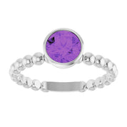 14K White Natural Amethyst Family Beaded Stackable Ring