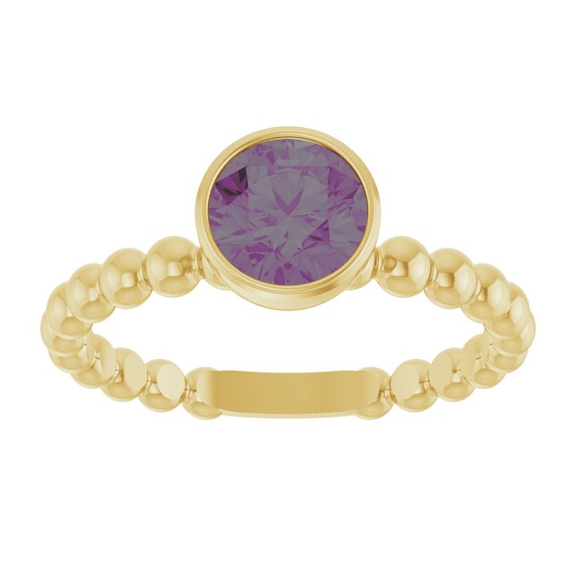 14K Yellow Lab-Grown Alexandrite Family Beaded Stackable Ring