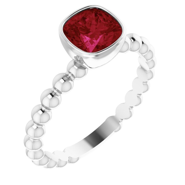 14K White Lab-Grown Ruby Family Stackable Ring