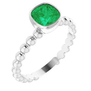 14K White Lab-Grown Emerald Family Stackable Ring