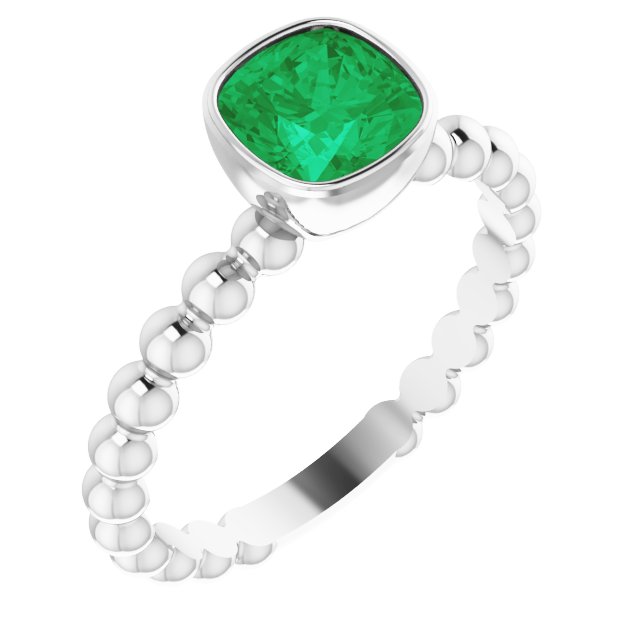14K White Lab-Grown Emerald Family Stackable Ring