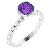 14K White Natural Amethyst Family Stackable Ring