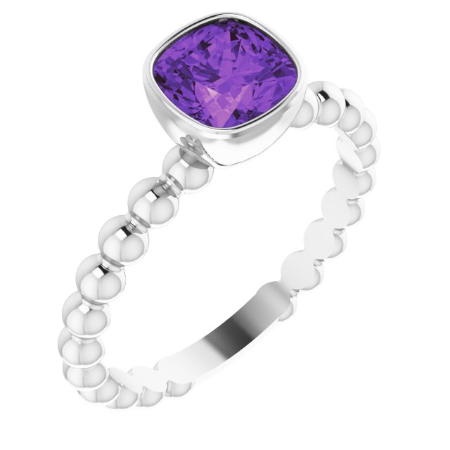 14K White Natural Amethyst Family Stackable Ring