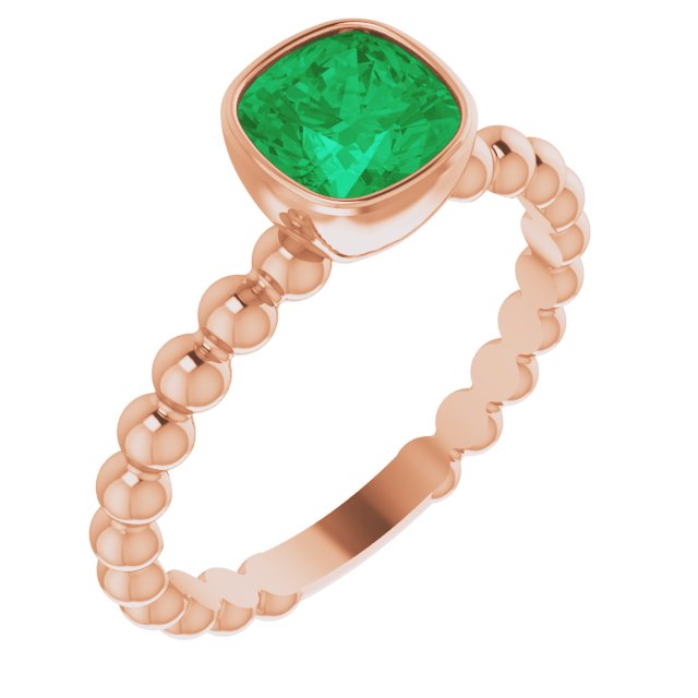 14K Rose Lab-Grown Emerald Family Stackable Ring