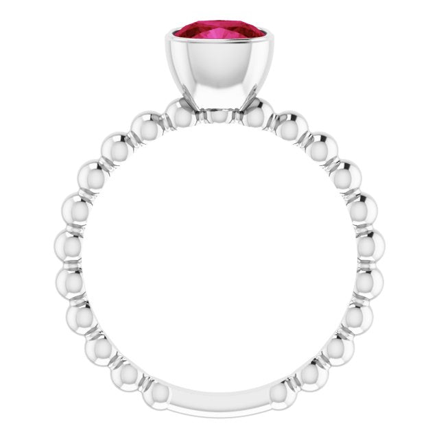 14K White Lab-Grown Ruby Family Stackable Ring