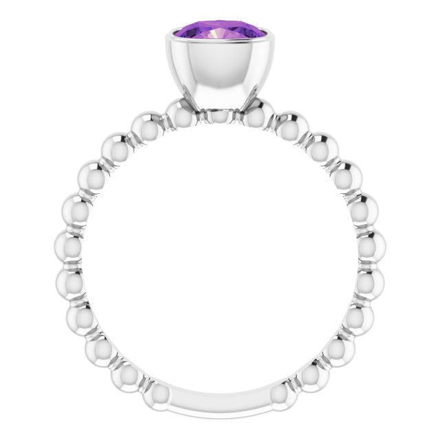 14K White Natural Amethyst Family Stackable Ring