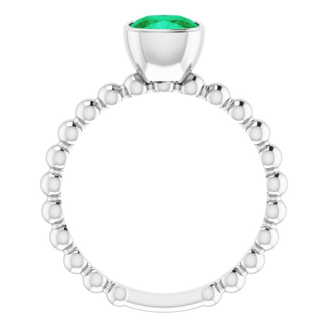 14K White Lab-Grown Emerald Family Stackable Ring