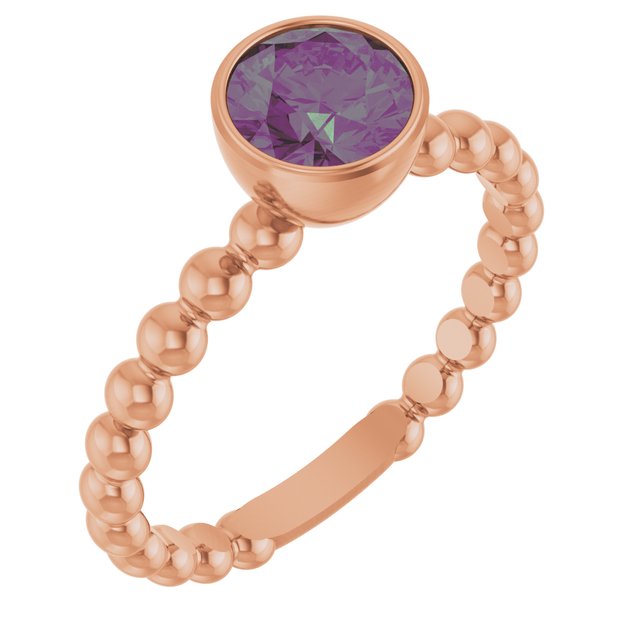 14K Rose Lab-Grown Alexandrite Family Beaded Stackable Ring