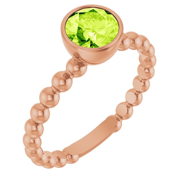 14K Rose Natural Peridot Family Beaded Stackable Ring