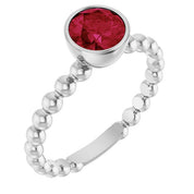 14K White Lab-Grown Ruby Family Beaded Stackable Ring