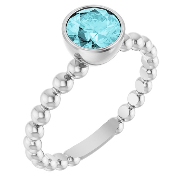 14K White Natural Blue Zircon Family Beaded Stackable Ring