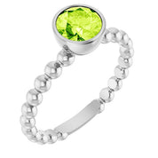 14K White Natural Peridot Family Beaded Stackable Ring