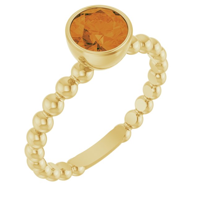 14K Yellow Natural Citrine Family Beaded Stackable Ring