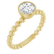 14K Yellow Natural White Sapphire Family Beaded Stackable Ring