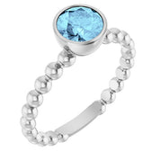 14K White Natural Aquamarine Family Beaded Stackable Ring