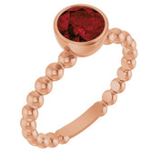 14K Rose Natural Mozambique Garnet Family Beaded Stackable Ring