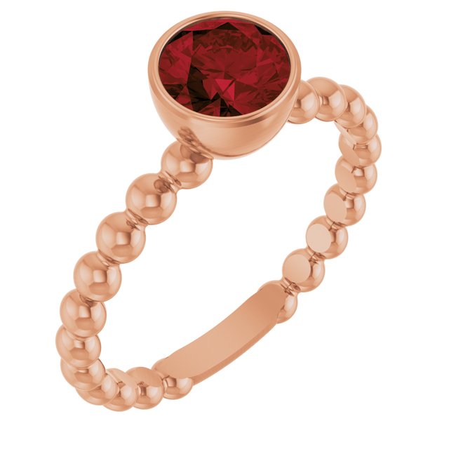 14K Rose Natural Mozambique Garnet Family Beaded Stackable Ring