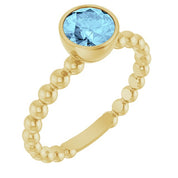 14K Yellow Natural Aquamarine Family Beaded Stackable Ring